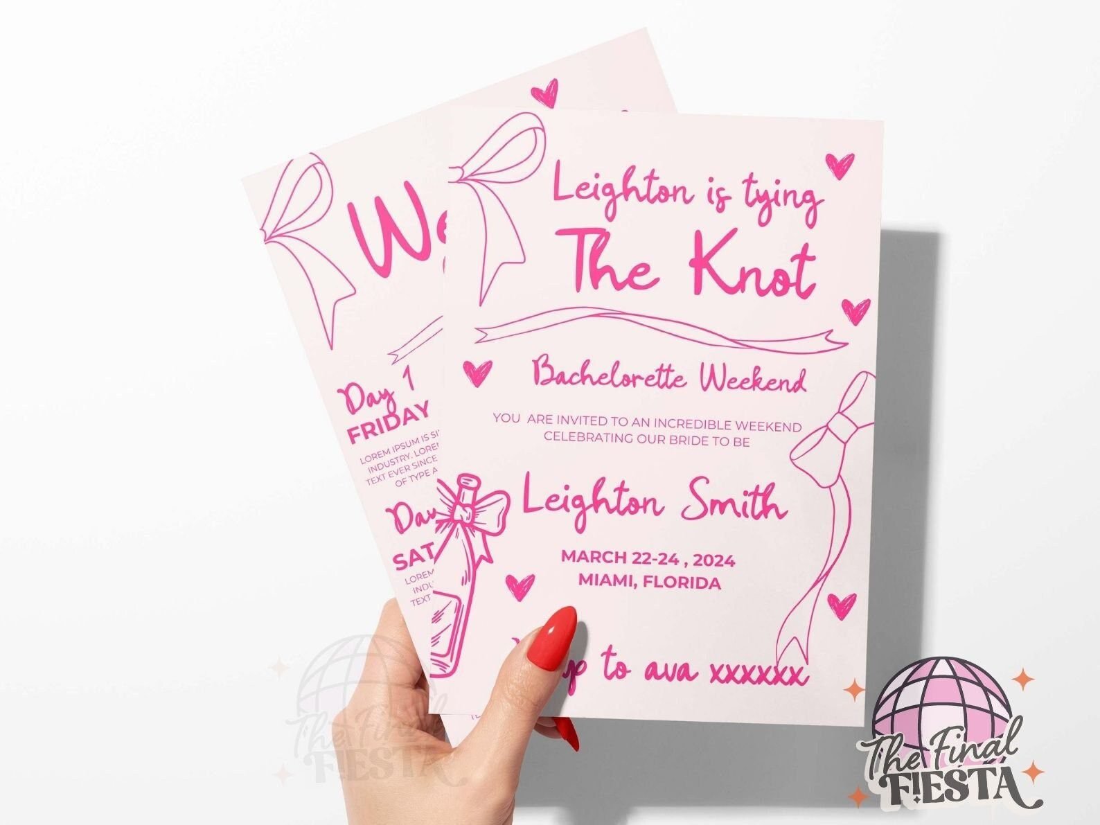 She's Tying the Knot Bachelorette Party Invitation Itinerary