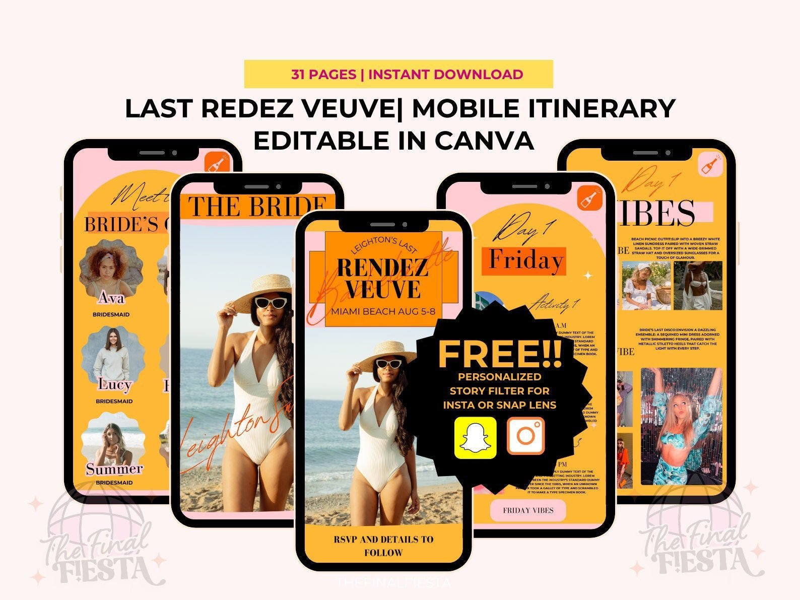 Last Rendez Veuve Bachelorette Invite and Mobile itinerary