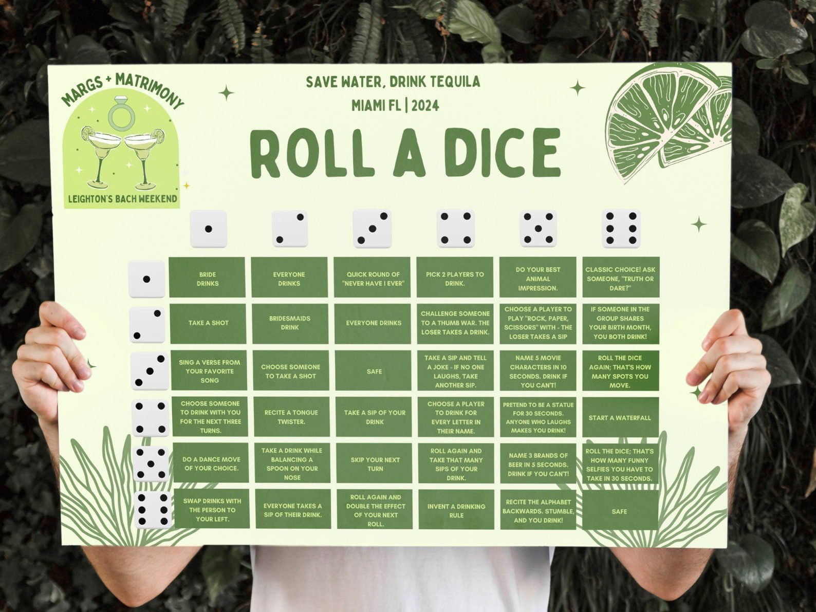 Editable Margs and Matrimony Dice Drinking Game