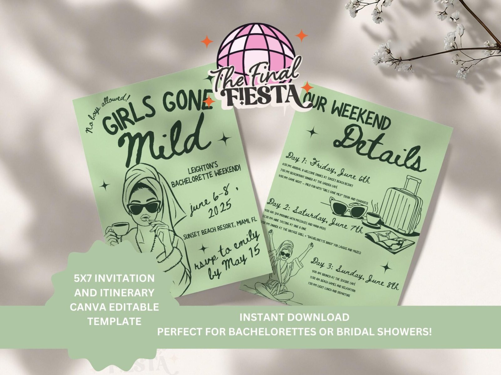 Slumber Party Bachelorette Invitation and Itinerary - Image 2
