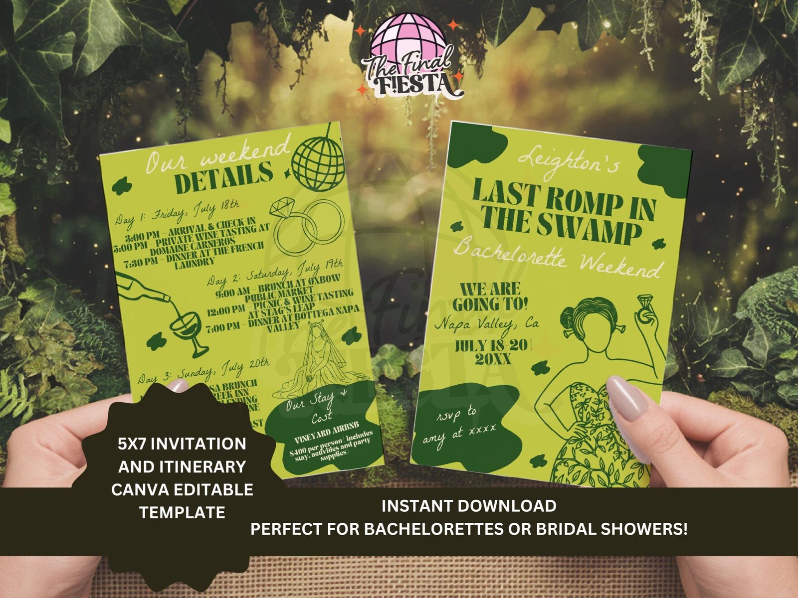 Last Romp In The Swamp Bachelorette Invitation Itinerary