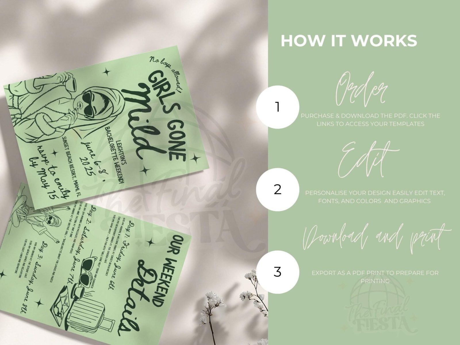 Slumber Party Bachelorette Invitation and Itinerary - Image 3