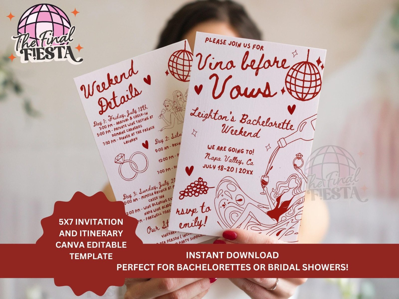 Vino Before Vows Bachelorette Invitation